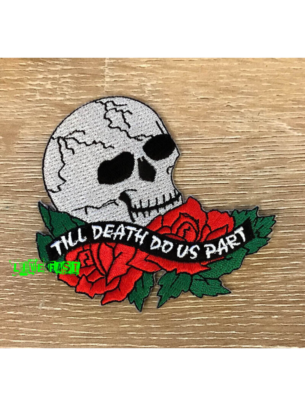 SKULL WITH ROSES Patch vintage embroidered iron on Till Death Do Us Part biker